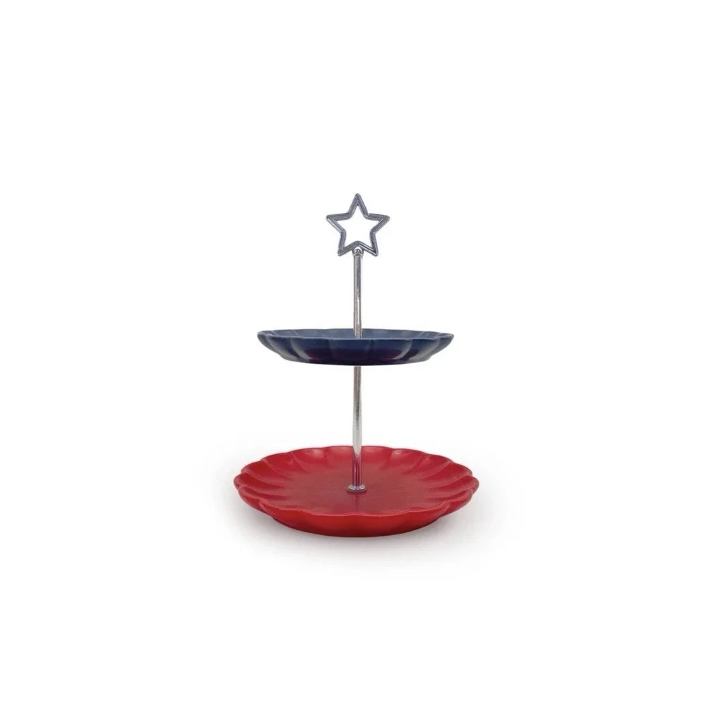 Target Bullseye's Playground 2026 4th Of July Ceramic Red & Blue Tiered Tray, BN
